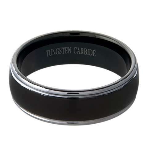 Wolfram Herren-Ring schwarz mit Ziersteifen